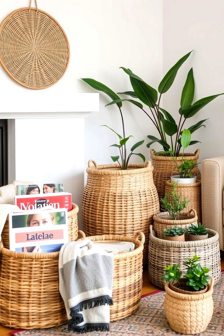 Incorporate Texture and Storage with Woven Baskets - 24 Pinterest Living Room Decor Ideas
