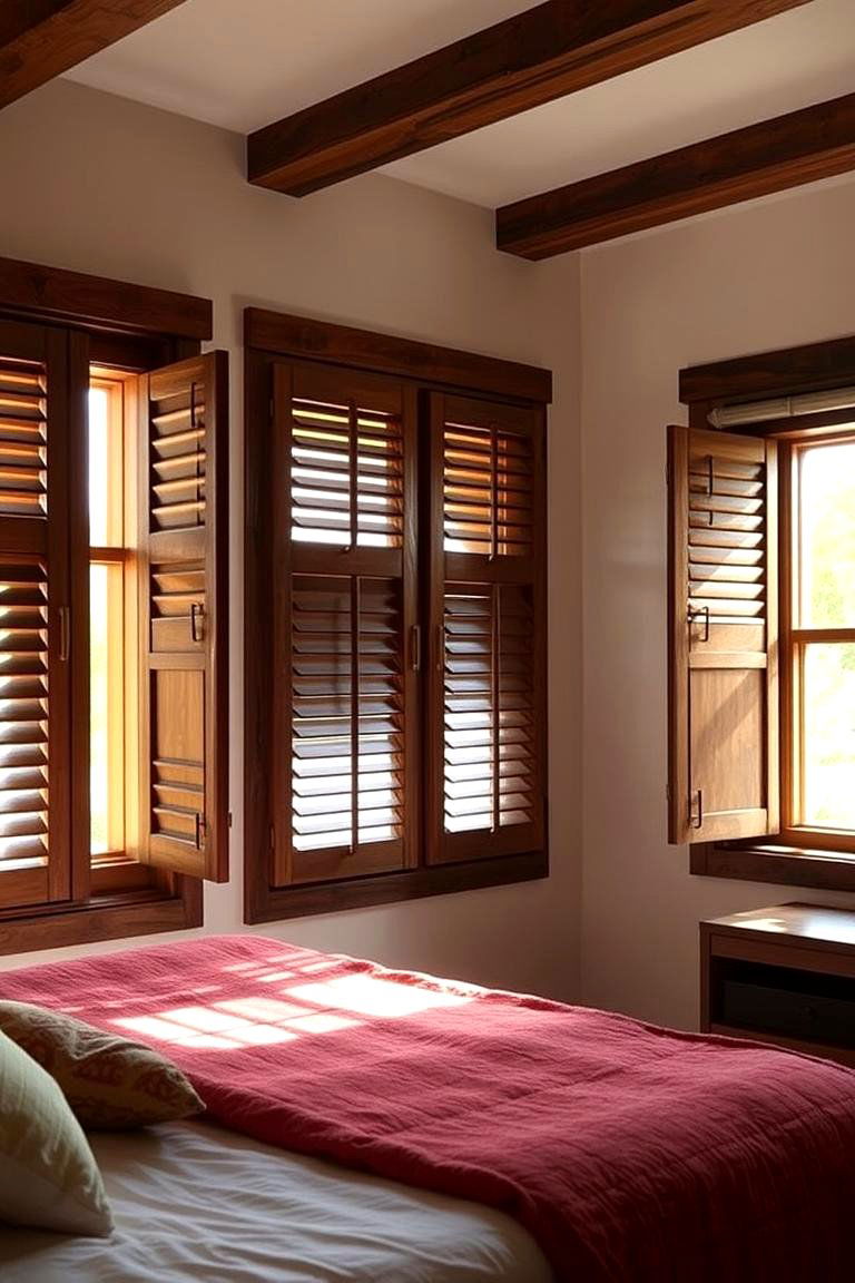 Incorporate Wooden Shutters - 24 Rustic Bedroom Ideas