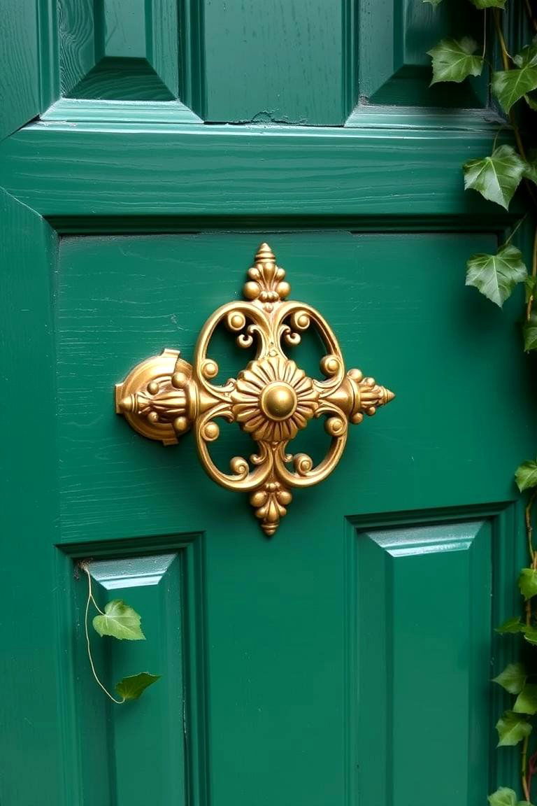 Incorporate a Bold Decorative Door Handle - 24 Emerald Green Front Door Ideas