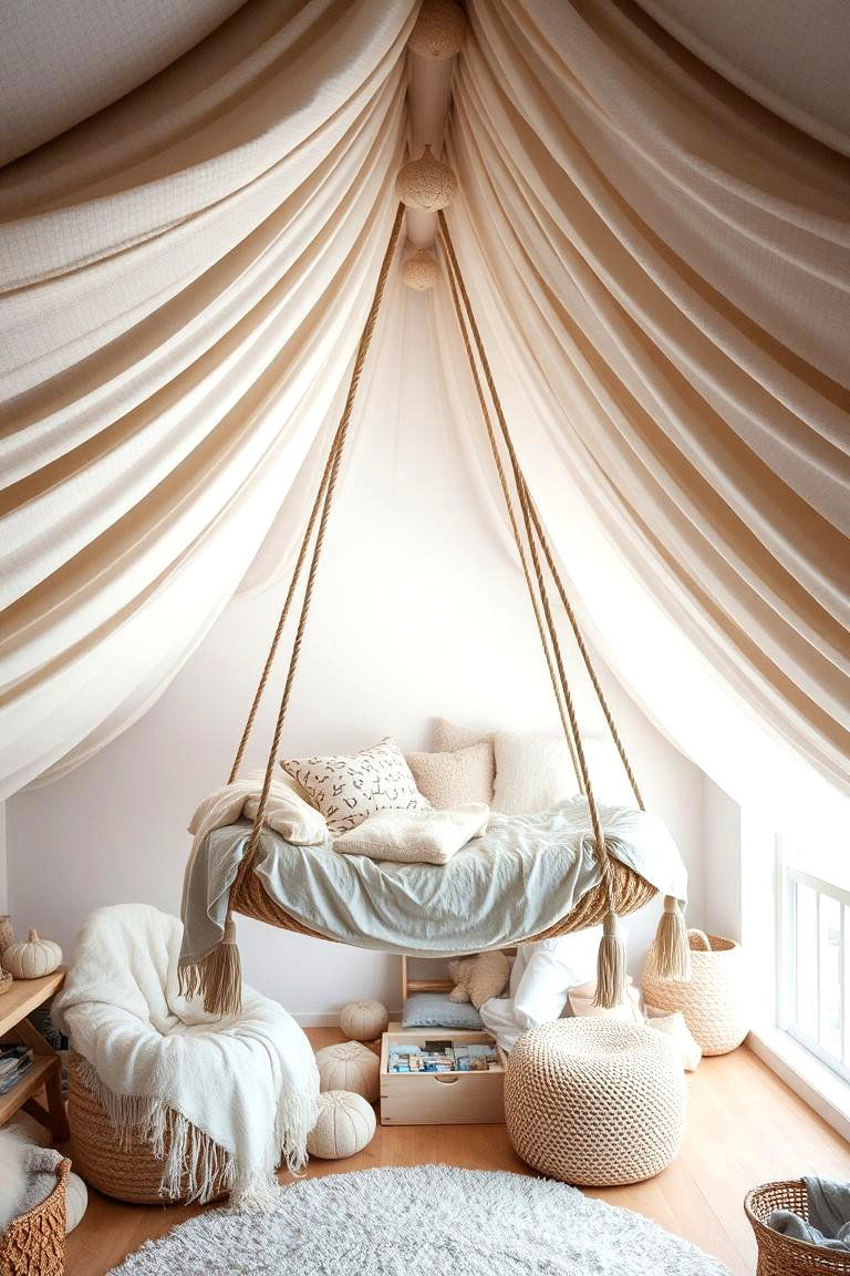 Incorporate a Hanging Bed for a Unique Design - 24 Attic Bedroom Ideas