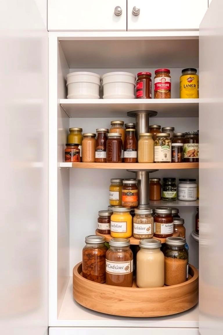 Incorporate a Lazy Susan for Corner Spaces - 24 Open Pantry Ideas