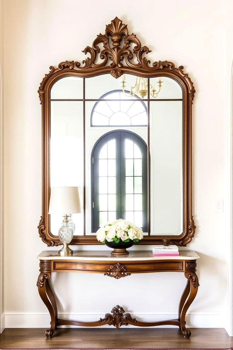 Incorporate a Mirror for Light and Reflection - 24 Entry Table Decor Ideas