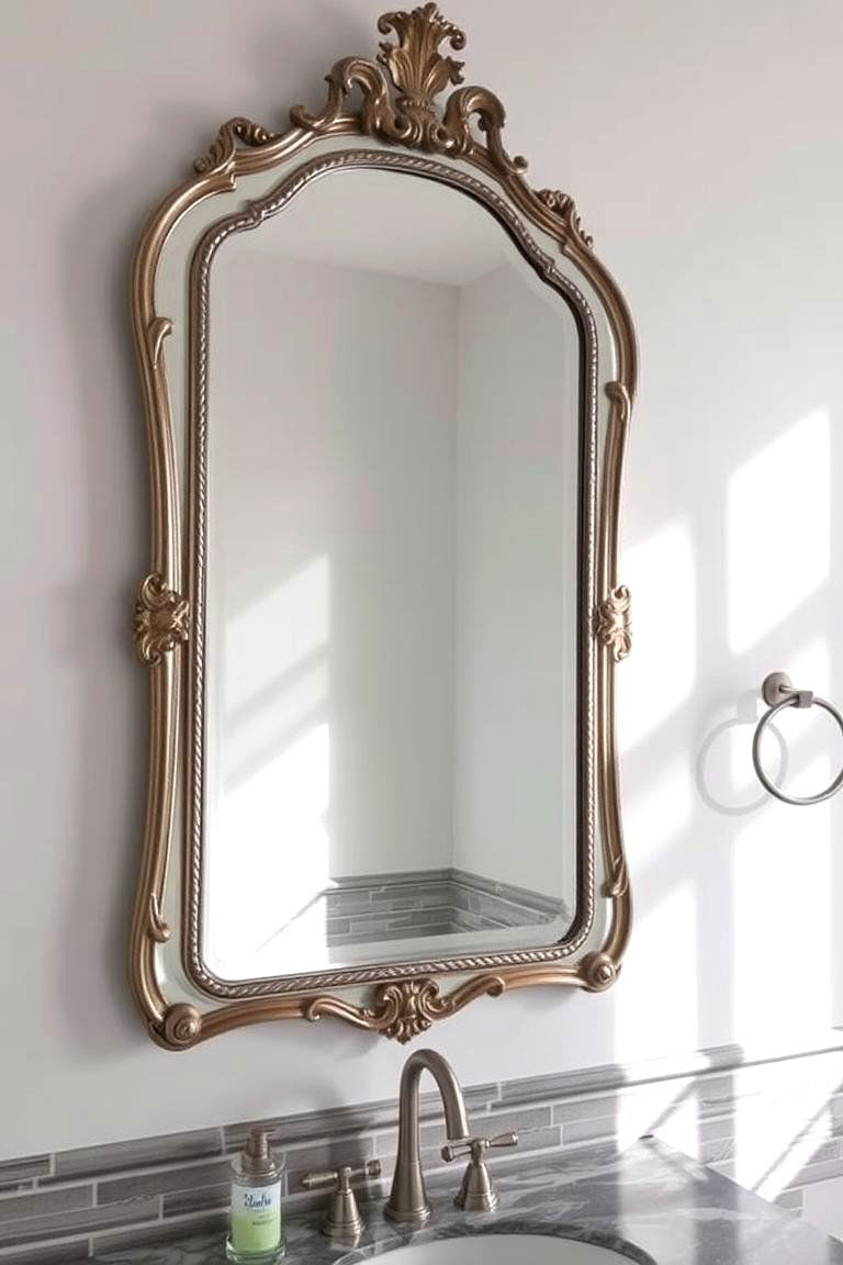 Incorporate a Statement Mirror - 24 Small Master Bathroom Ideas