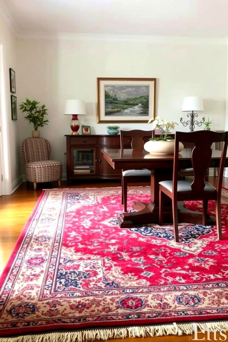 Incorporate a Statement Rug - 24 Dining Room Design Ideas