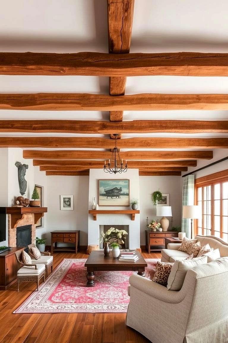 Incorporate a Wooden Beamed Ceiling - 24 Cottage Living Room Ideas