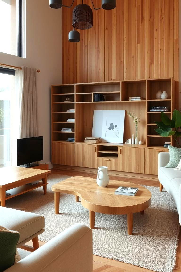 Incorporate the Warmth of Natural Wood Elements - 24 Large Living Room Ideas
