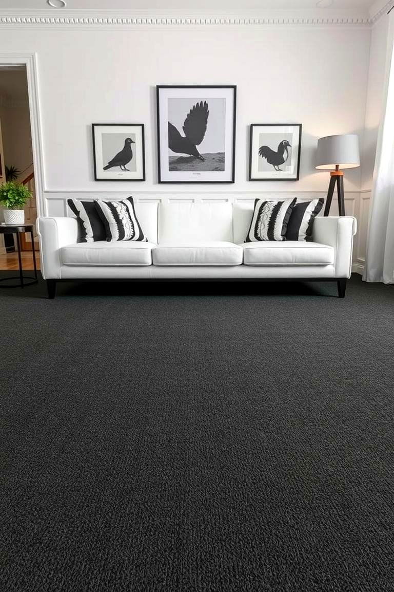 Incorporating Black and White Decor with Grey Carpet - 24 grey carpet living room ideas