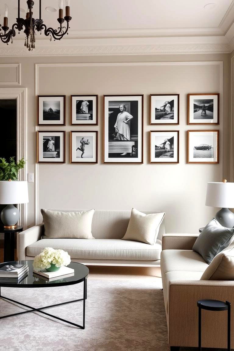 Incorporating Black and White Photography - 24 Greige Living Room Ideas