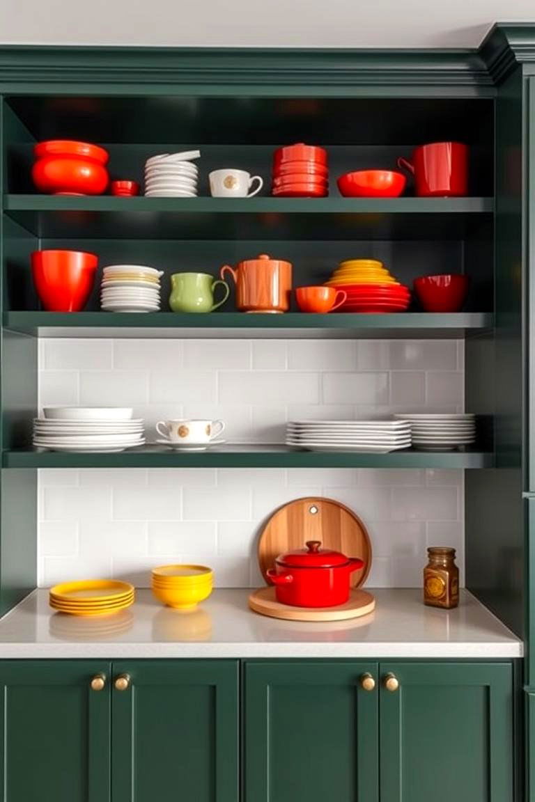 Incorporating Dark Green in Open Shelving - 24 Dark Green Kitchen Ideas