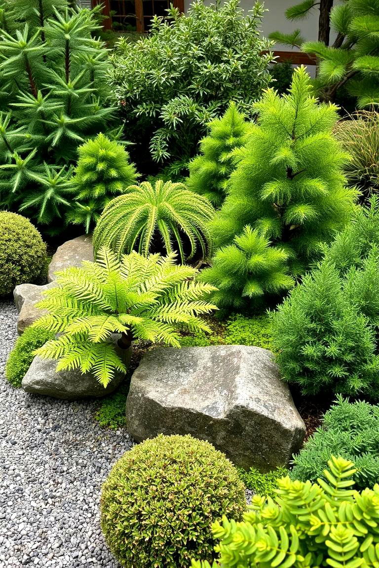 Incorporating Evergreen Plants - 24 Zen Garden Ideas