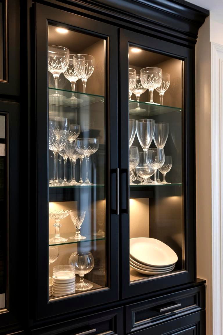 Incorporating Glass Doors with Black Cabinets - 24 kitchens with beautiful black cabinets
