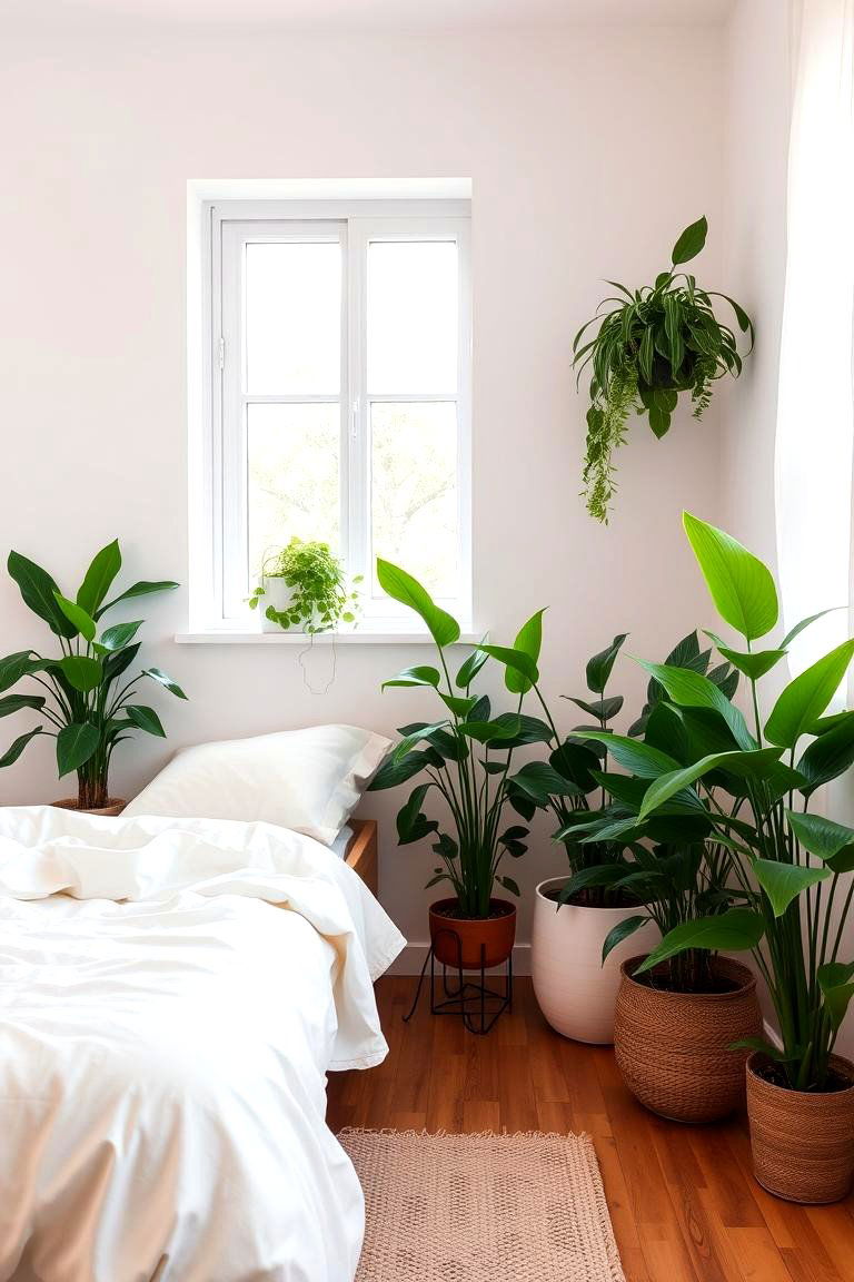Incorporating Greenery - 24 White and Cream Bedroom Ideas