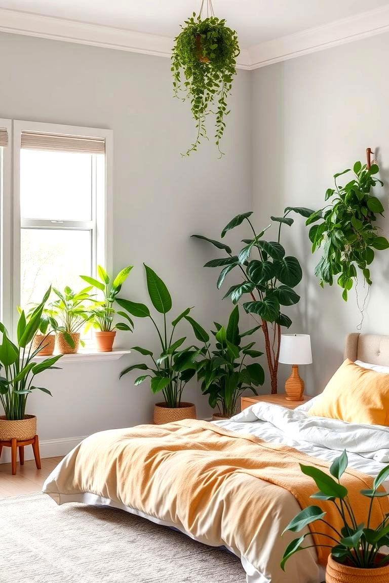 Incorporating Indoor Plants for a Natural Touch - 24 Yellow and Grey Bedroom Ideas