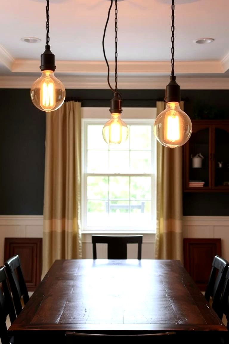 Incorporating Industrial Style Lighting Fixtures - 24 Transitional Dining Room Ideas
