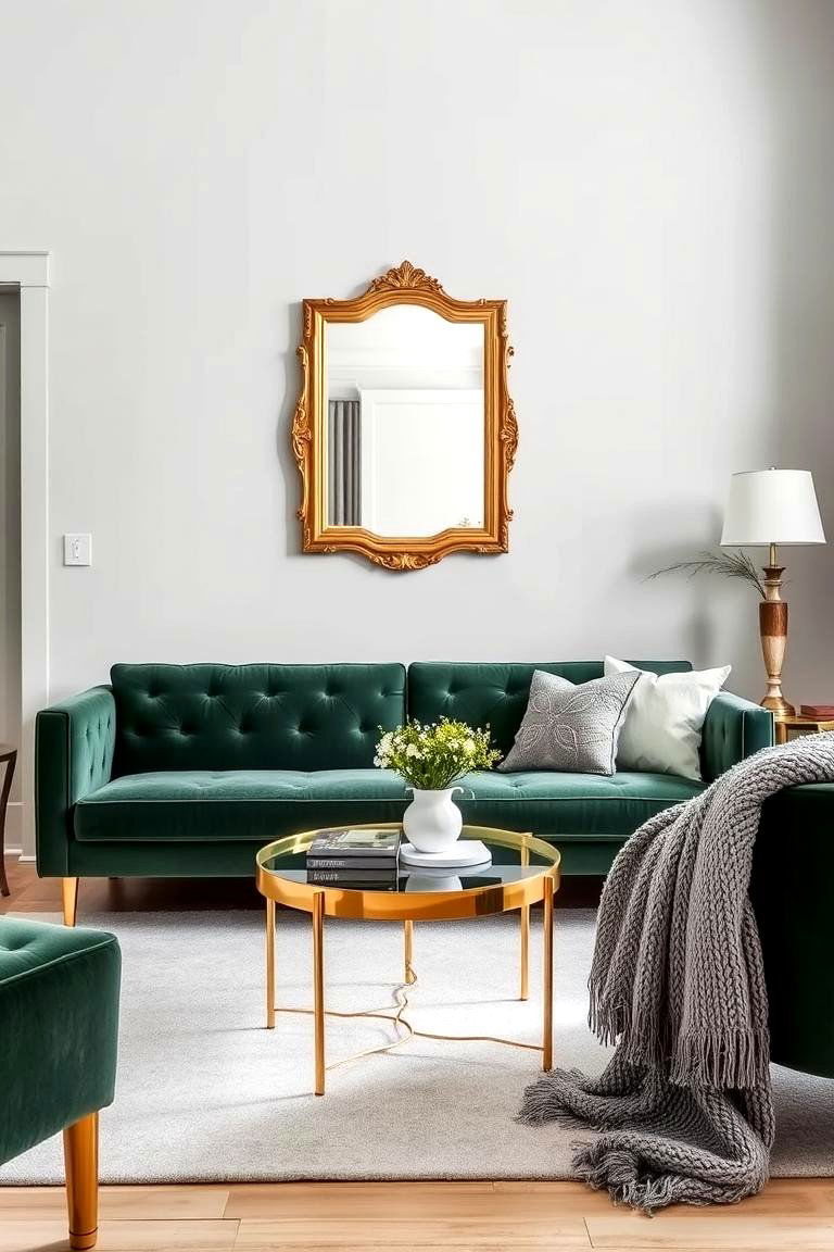 Incorporating Metallic Accents in Gold or Silver - 24 Green and Grey Living Room Ideas