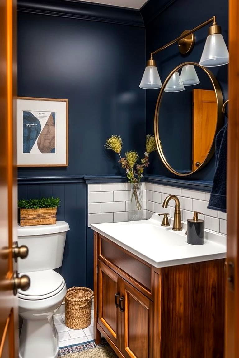 Incorporating Natural Elements for Balance - 24 navy blue powder room ideas