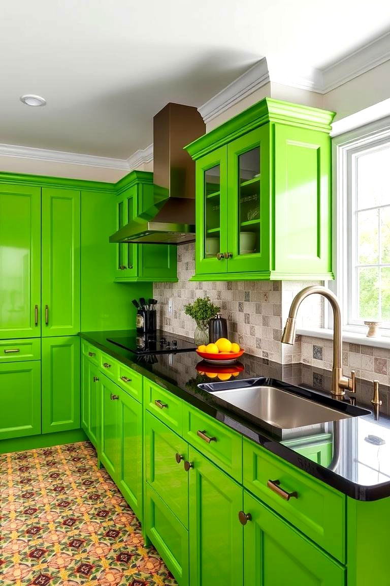 Incorporating Natural Elements for Warmth - 24 Green Kitchen Cabinets With Black Countertops