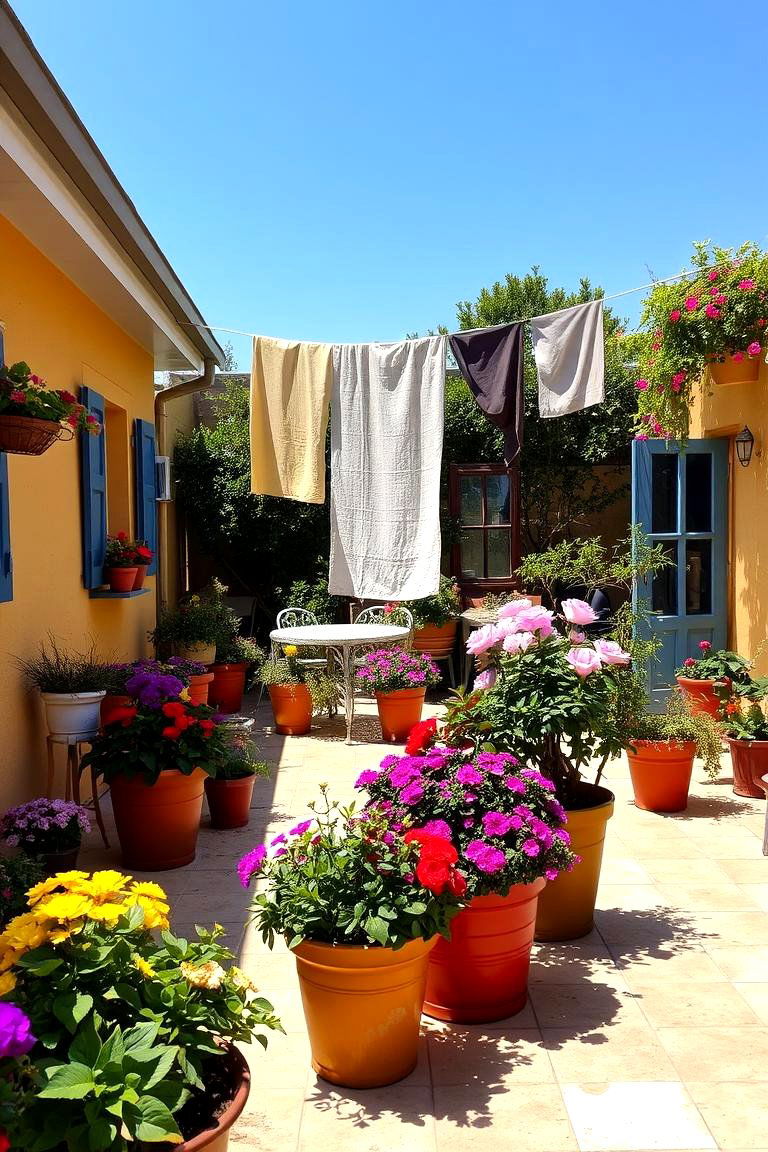 Incorporating Planters - 24 Outdoor Laundry Area Design Ideas