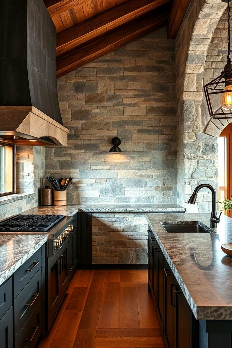 Incorporating Stone Walls for Rustic Texture - 24 Mountain House Kitchen Ideas