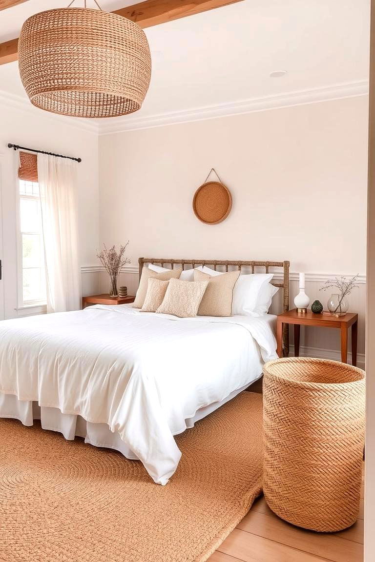 Incorporating Woven Elements - 24 White and Cream Bedroom Ideas