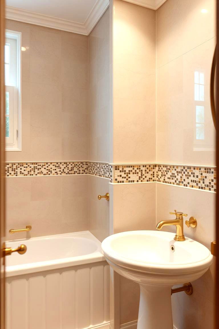 Incorporating a Decorative Tile Border at the Top of the Half Wall - 24 Half-wall Tile Bathroom Ideas
