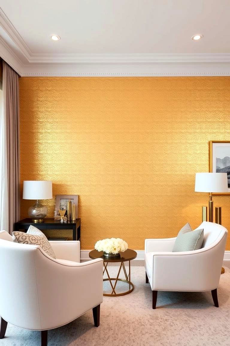Incorporating a Gold Statement Wall - 24 White and Gold Living Room Ideas