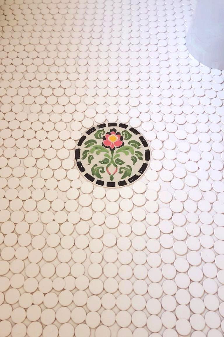 Incorporating a Mosaic Inlay - 24 Penny Tile Bathroom Floor Ideas