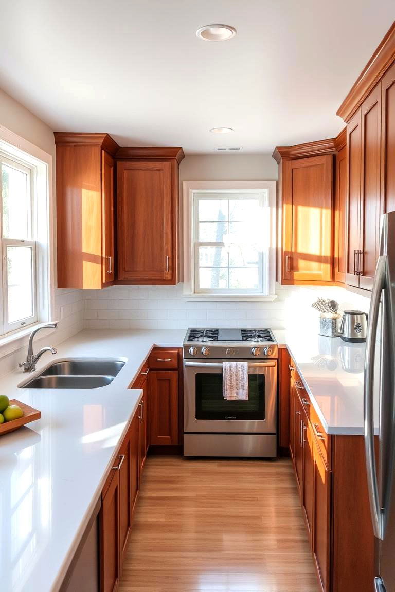 Increases Light Reflection in Smaller Kitchens - 24 Natural Cherry Kitchen Cabinets