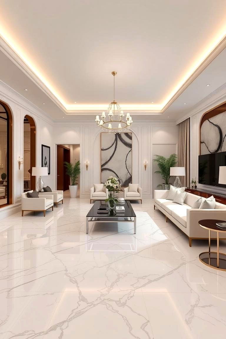 Increasing Home Value with Marble - 24 Marble Floor Living Room Ideas