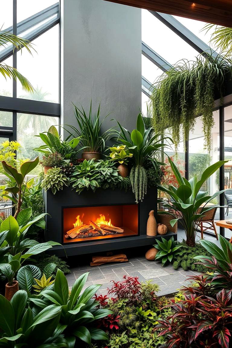 Indoor Garden Integrated Fireplace - 24 Green Fireplace Ideas