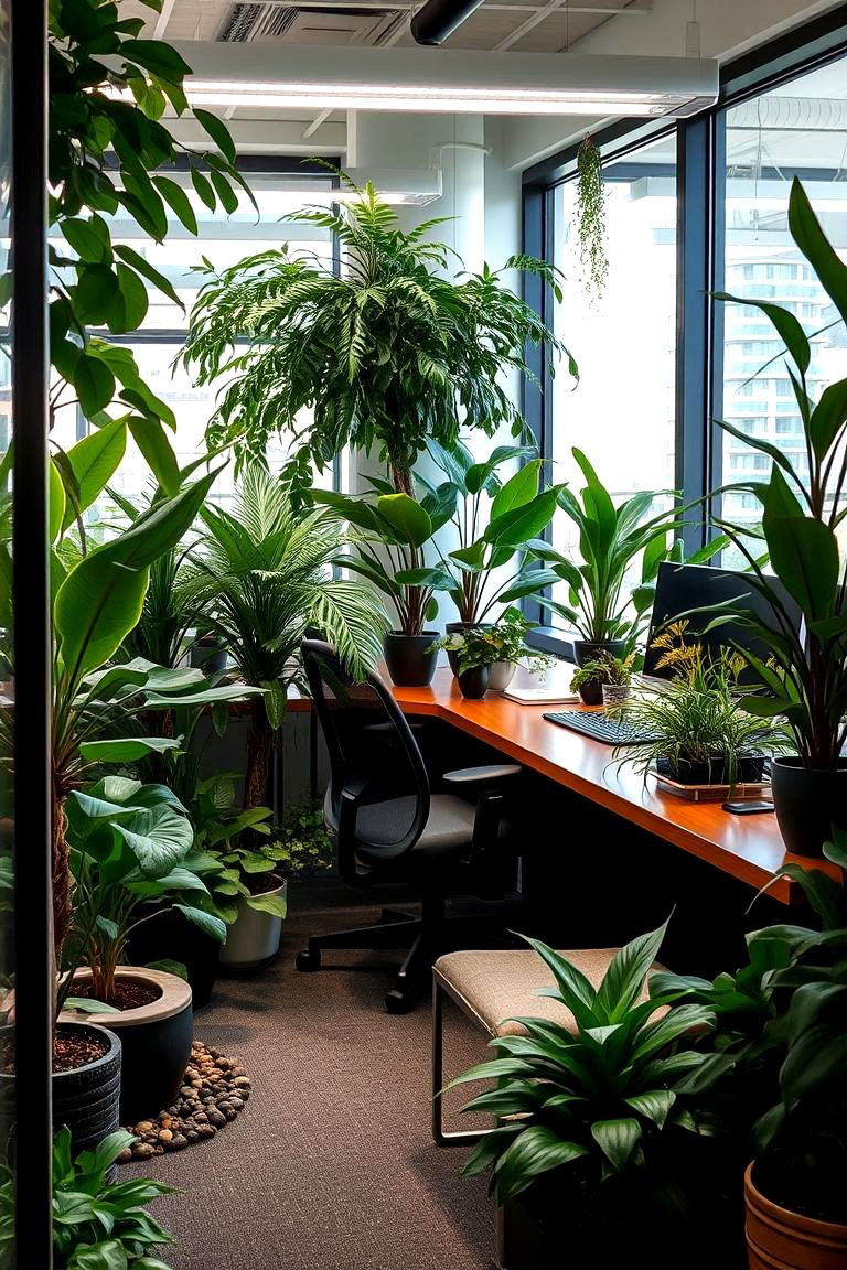 Indoor Garden Office Oasis - 24 Dark Green Office Ideas and Inspiration