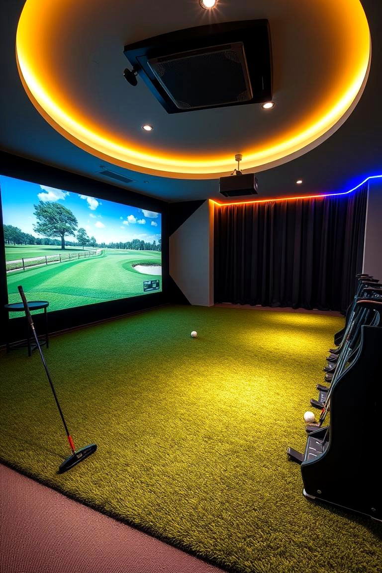 Indoor Golf Simulator Room - 24 Luxury Man Cave Ideas