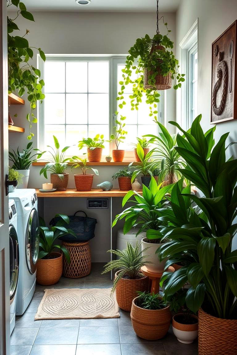 Indoor Greenery Oasis - 24 Boho Laundry Room Ideas
