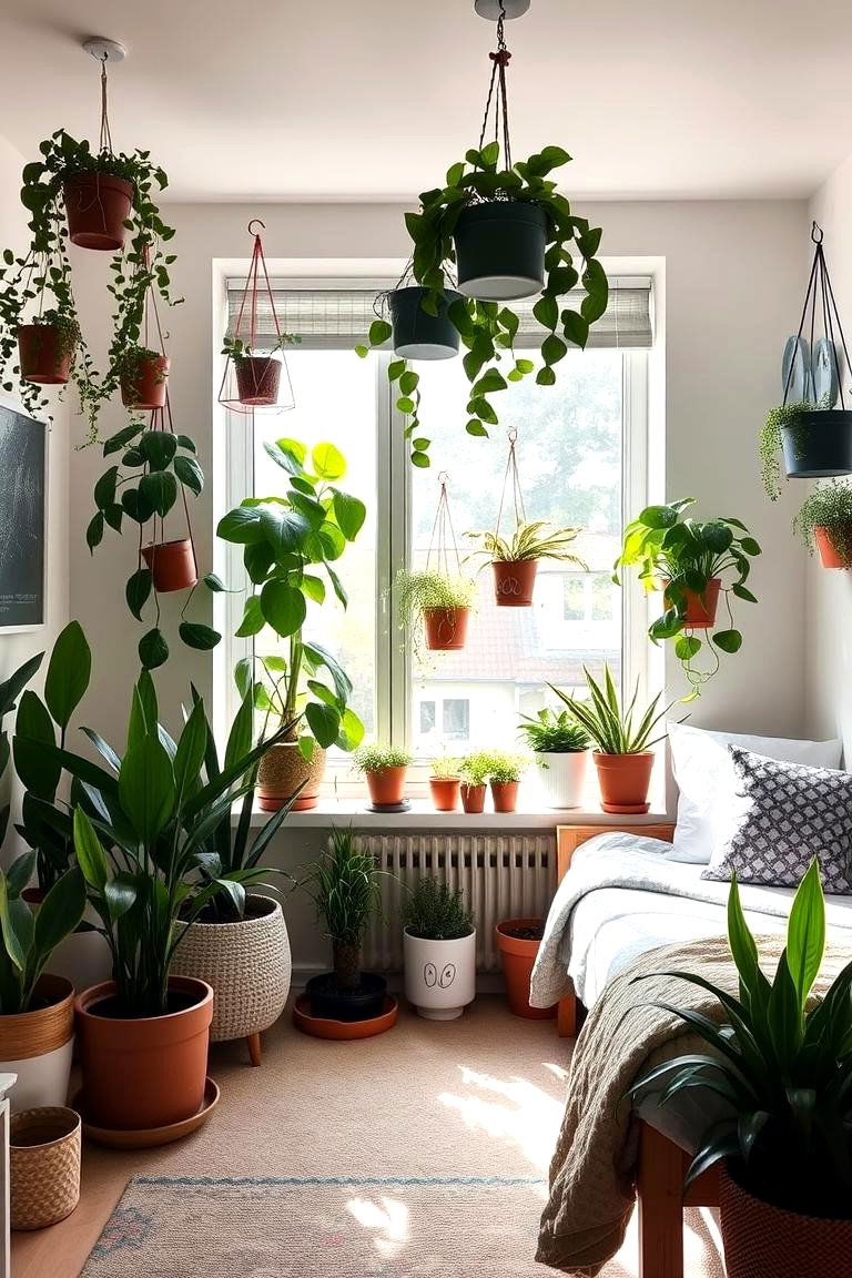 Indoor Greenery Touch - 24 Student Bedroom Design Ideas