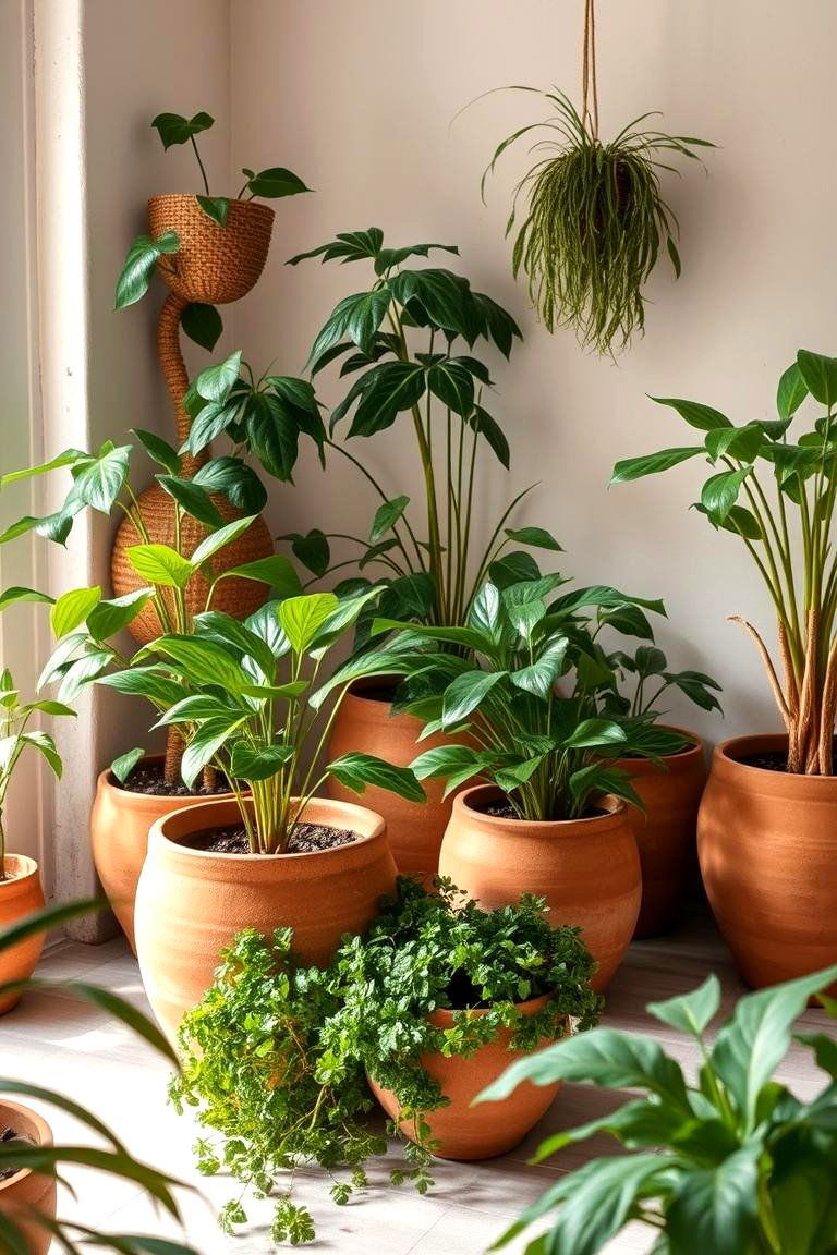 Indoor Natural Greenery - 24 Primitive Living Room Ideas