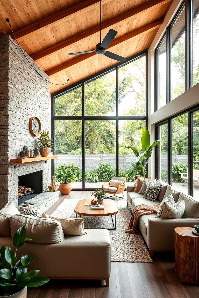 Indoor Outdoor Fusion with Natural Elements - 24 Living Room Ideas With Sectionals and Fireplace