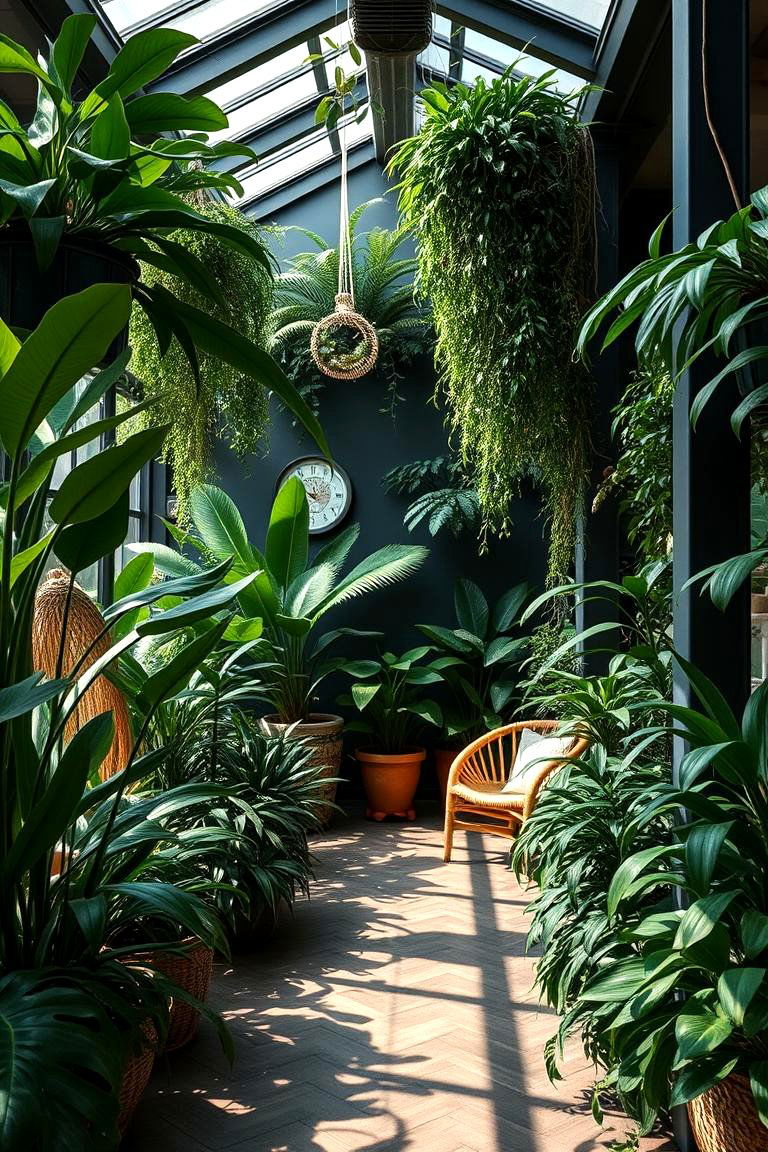 Indoor Plant Oasis in Dark Green - 24 Dark Green Living Room Ideas