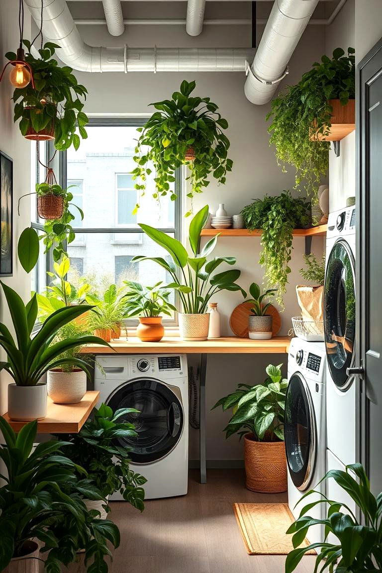 Indoor Plant Oasis - 24 Green Laundry Room Ideas