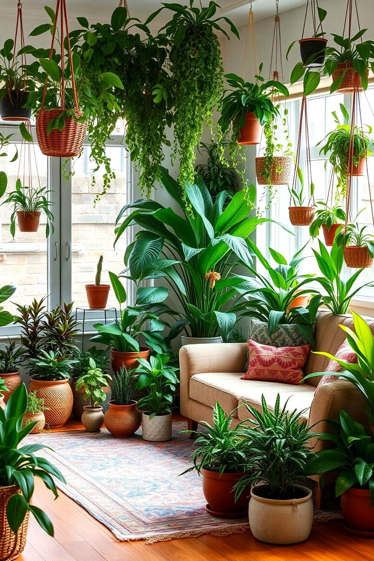Indoor Plants Abundance - 24 Boho Living Room Ideas