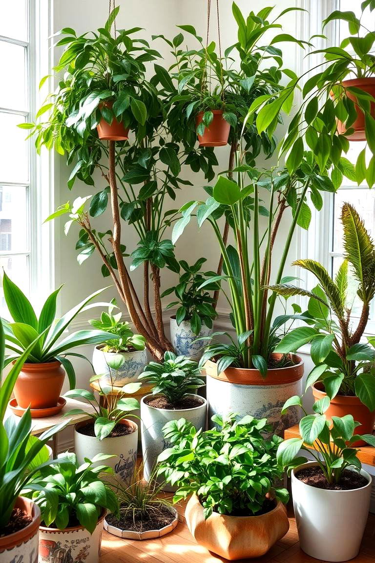 Indoor Plants Arrangement - 24 Boho Cottage Style Decor Ideas
