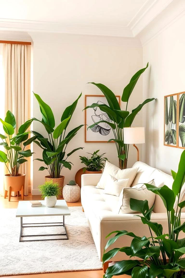 Indoor Plants for Freshness - 24 Cream Living Room Ideas