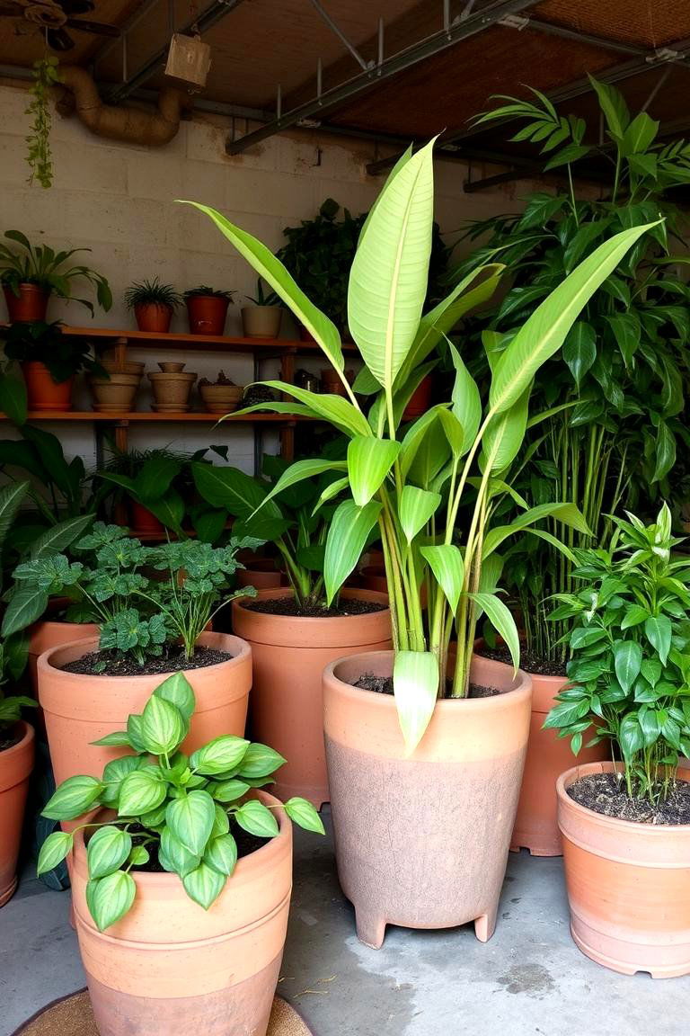 Indoor Plants in Rustic Pots - 24 Rustic Garage Ideas