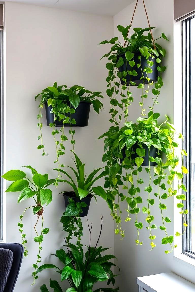 Indoor Plants on Shelves or Wall Planters - 24 Office Wall Decor Ideas