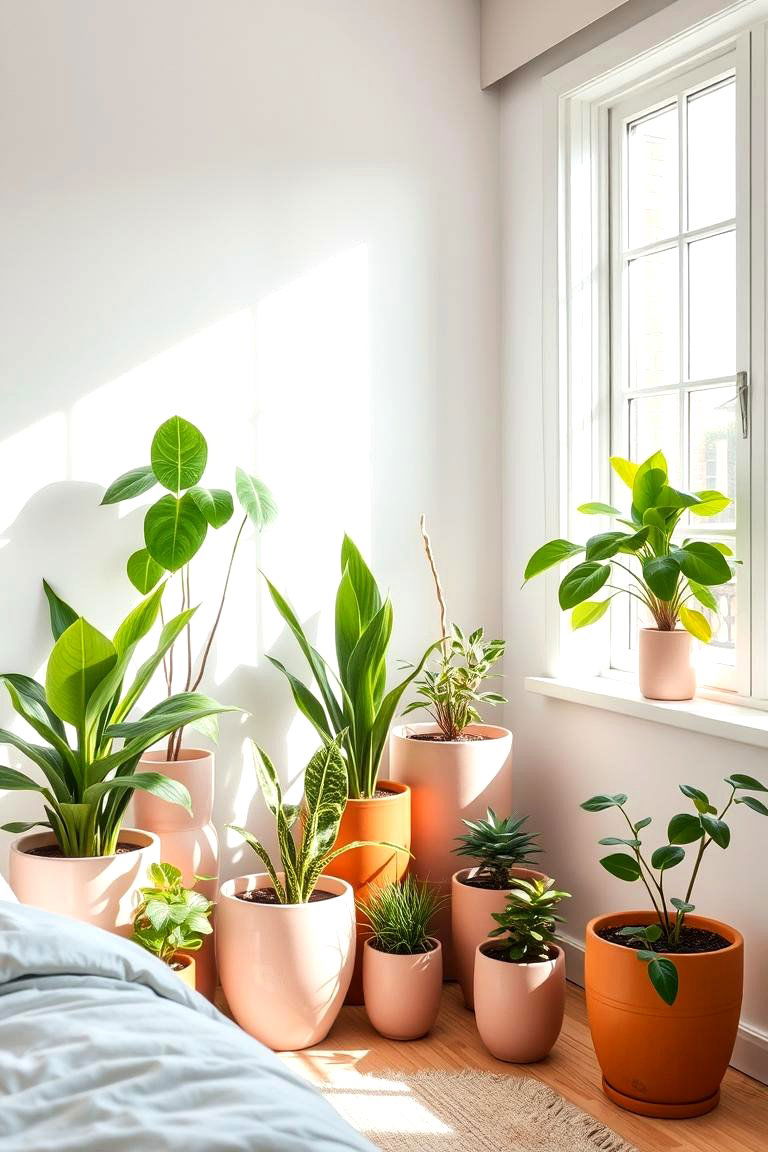 Indoor Plants with Pink Planters - 24 Pink Boho Bedroom Ideas