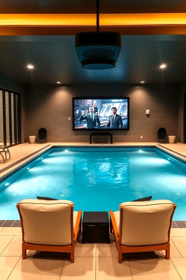 Indoor Pool with Entertainment System - 24 Indoor Pool Ideas