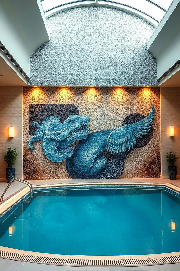 Indoor Pool with Mosaic Tile Art - 24 Indoor Pool Ideas