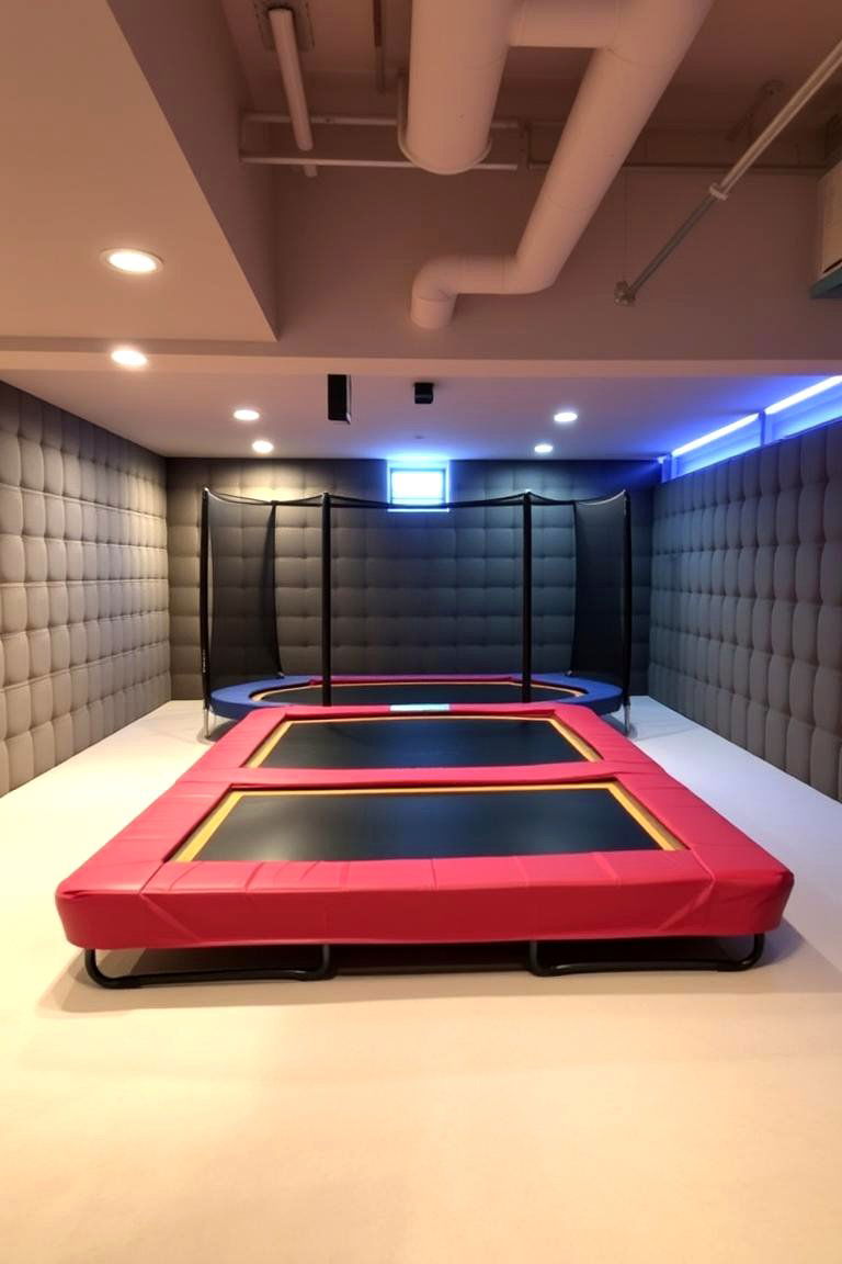 Indoor Trampoline - 24 Basement Playroom Ideas