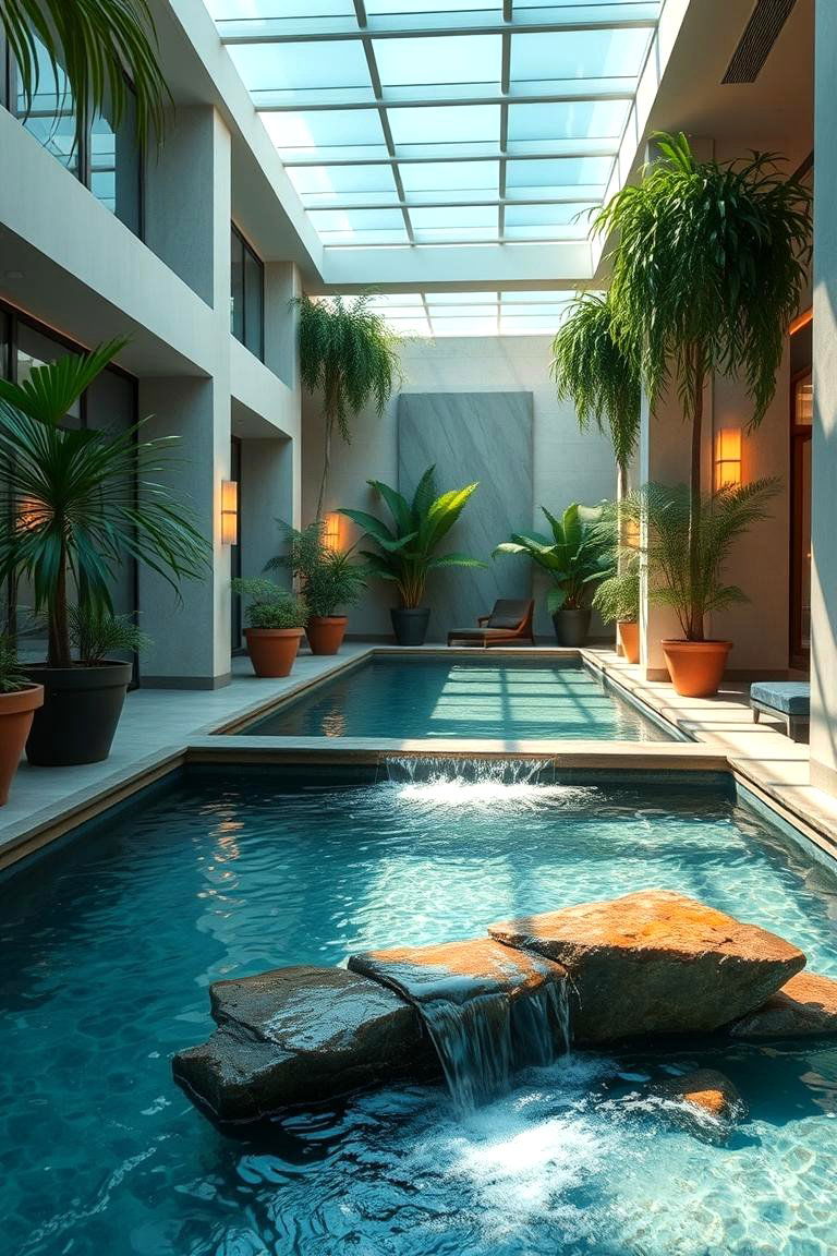 Indoor Water Feature Oasis - 24 Tropical Bathroom Ideas