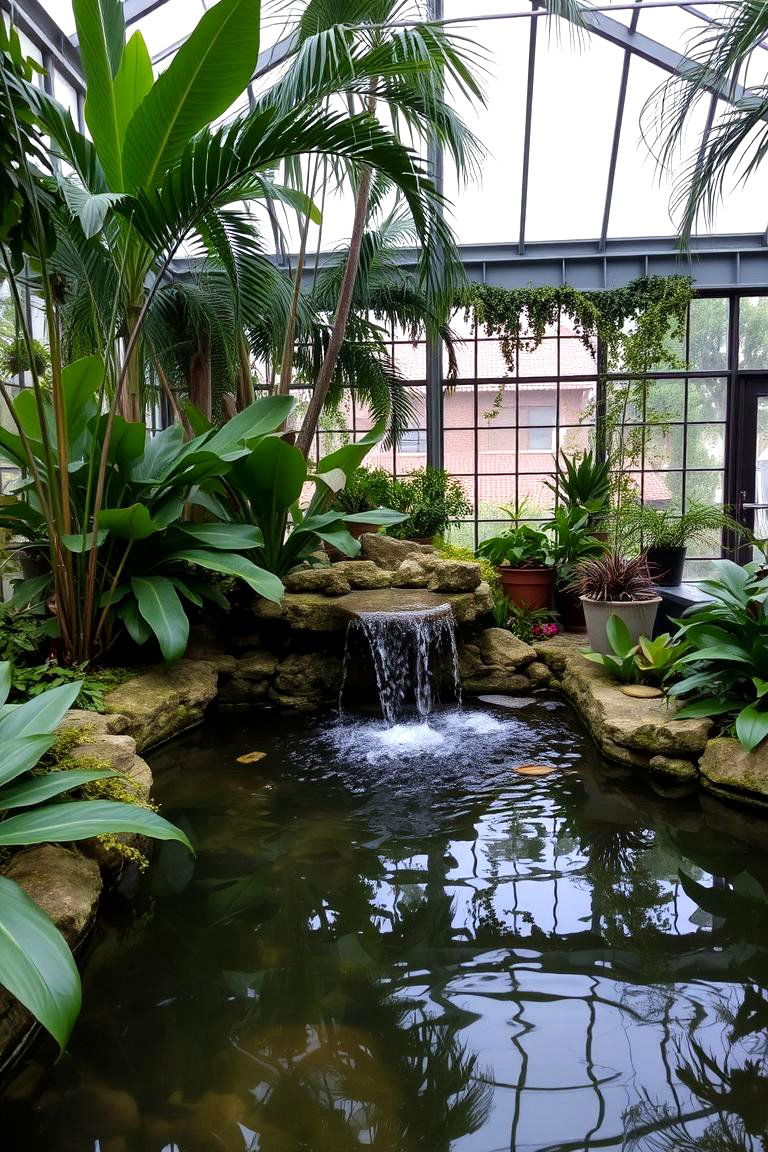 Indoor Water Feature Oasis - 24 Greenhouse Decor Ideas