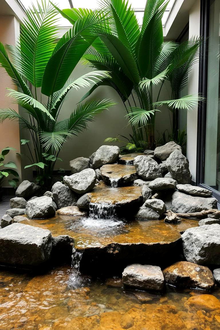 Indoor Water Feature Serenity - 24 Tropical Living Room Ideas